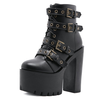 High Heels for Women Boots Round Toe Platform Booties Lace Up Side Zipper Ankle Booties