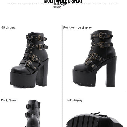 High Heels for Women Boots Round Toe Platform Booties Lace Up Side Zipper Ankle Booties