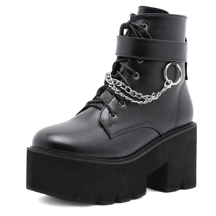 Women's Lace up Platform Boots, Chunky Block Ankle Boots