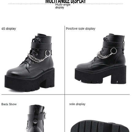 Women's Lace up Platform Boots, Chunky Block Ankle Boots