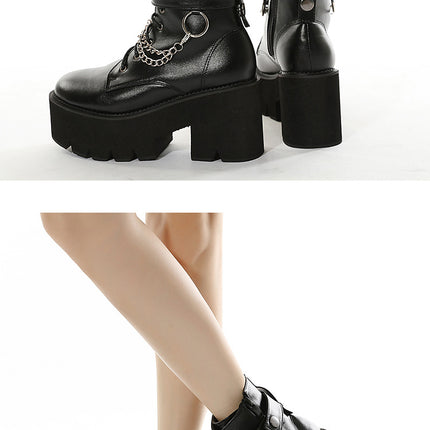 Women's Lace up Platform Boots, Chunky Block Ankle Boots