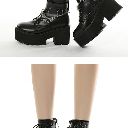 Women's Lace up Platform Boots, Chunky Block Ankle Boots