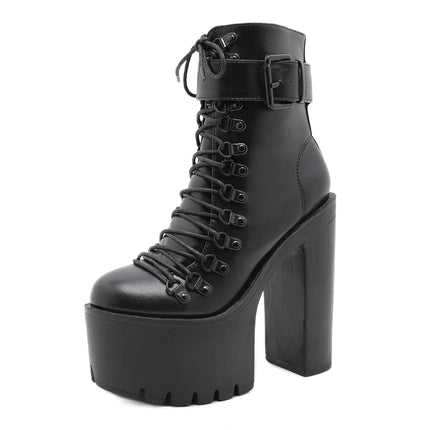 High Heel Boots for Women,Women's Platform Boot Heels Round Toe Lace UP High Heels Ankle Boots