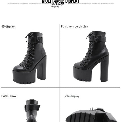 High Heel Boots for Women,Women's Platform Boot Heels Round Toe Lace UP High Heels Ankle Boots