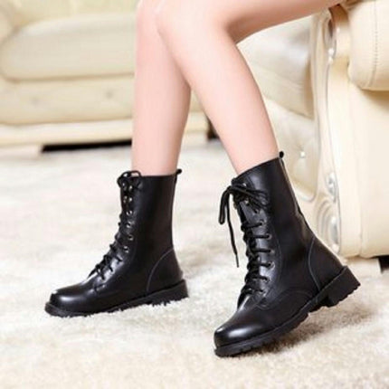 Lace-up Combat Boots Mid-calf Winter Boot for Women