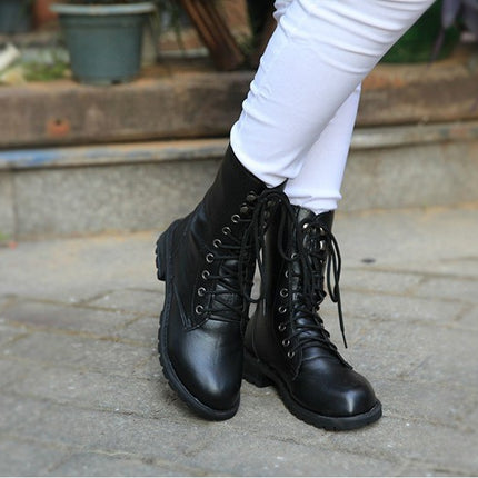 Lace-up Combat Boots Mid-calf Winter Boot for Women