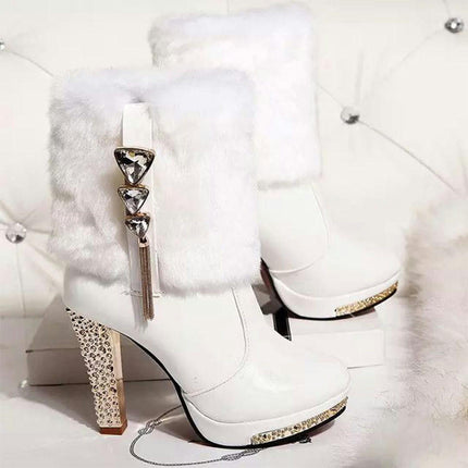 Women's Ankle Booties Chunky High Heel Platform Winter Boots