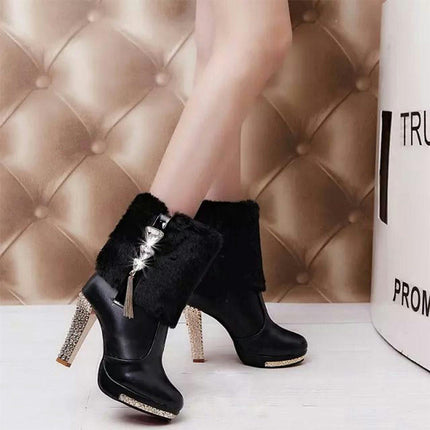 Women's Ankle Booties Chunky High Heel Platform Winter Boots