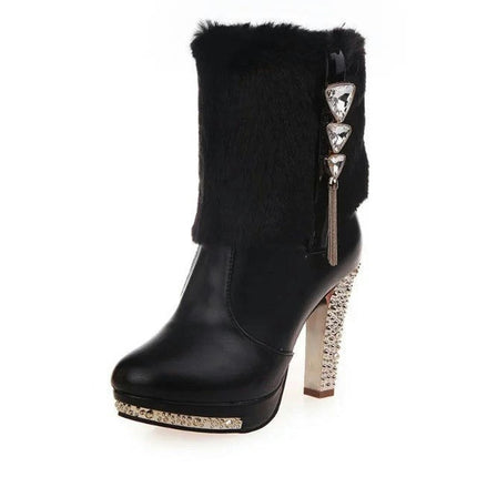 Women's Ankle Booties Chunky High Heel Platform Winter Boots