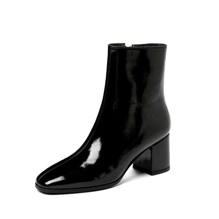 Women's Round Toe Zipper Chunky Heels Ankle Boots