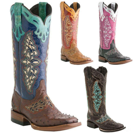 Women's Cowboy Cowgirl Boots Western Wide Square Toe Mid Calf Boots