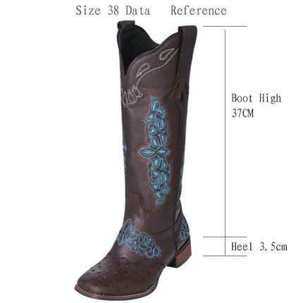 Women's Cowboy Cowgirl Boots Western Wide Square Toe Mid Calf Boots