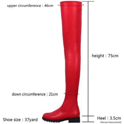 Women Thigh High Over Knee Stretch Low Chunky Heel Round Toe Zipper Boots