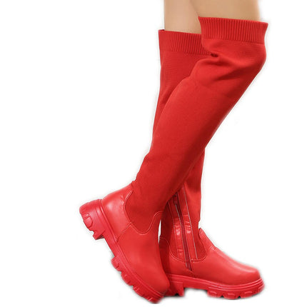 Thigh High Boots Round Toe Mid Chunky Heel Stretch Over the Knee Boots for Women