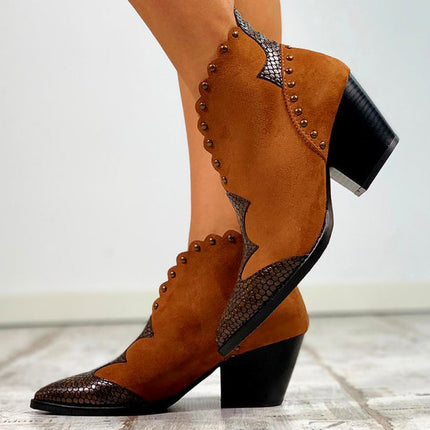 Women's Mid Heel Ankle Boots V Cut Booties