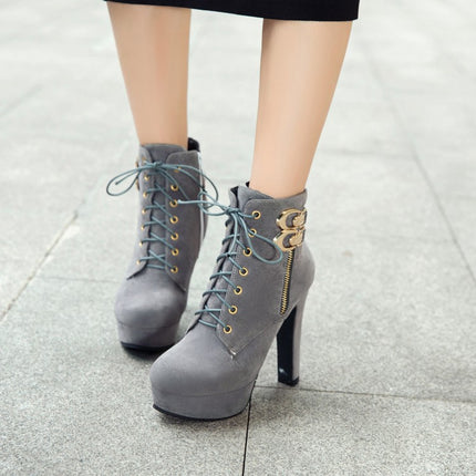 High Heels for Women Boots Round Toe Booties Lace Up Suede Booties