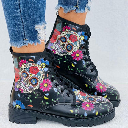 Print Casual Boots Women's Ankle Boots Fashion Combat Boots