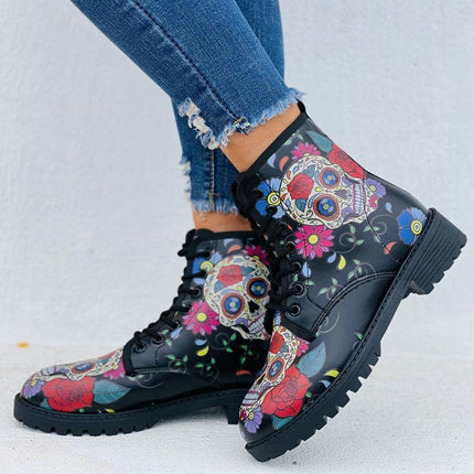 Print Casual Boots Women's Ankle Boots Fashion Combat Boots