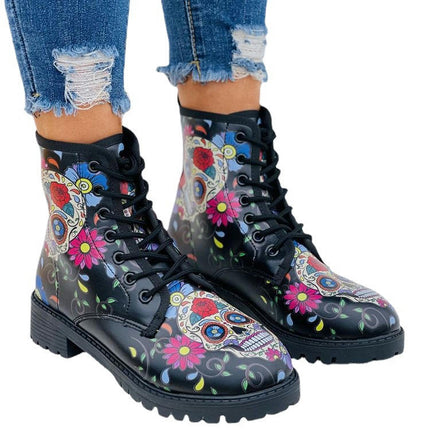 Print Casual Boots Women's Ankle Boots Fashion Combat Boots