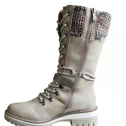 Women's Mid Calf Boots Lace Up Combat Boots for Women Low Heel