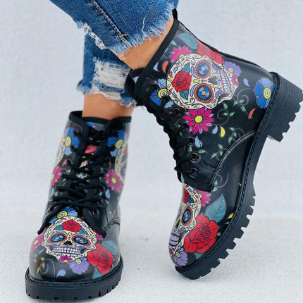 Print Casual Boots Women's Ankle Boots Fashion Combat Boots