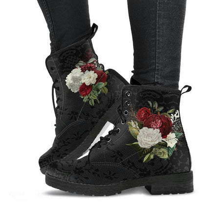 Combat Boots for Women Lace-Up Printed Ankle Booties Chunky Heel Boots