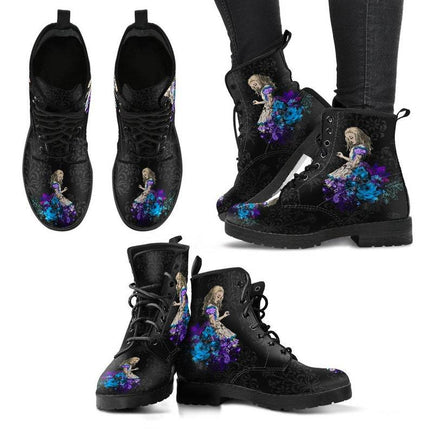 Combat Boots for Women Lace-Up Printed Ankle Booties Chunky Heel Boots