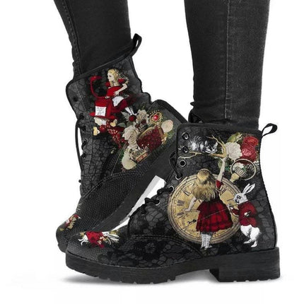 Combat Boots for Women Lace-Up Printed Ankle Booties Chunky Heel Boots