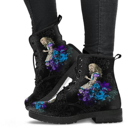 Combat Boots for Women Lace-Up Printed Ankle Booties Chunky Heel Boots