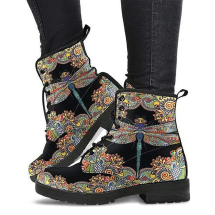 Combat Boots for Women Lace-Up Printed Ankle Booties Chunky Heel Boots