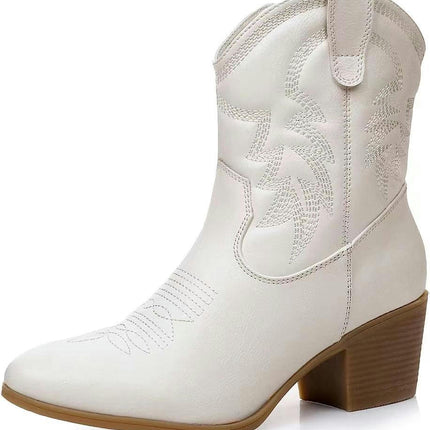 Cowboy Boots for Women Cowgirl Mid Calf Western Boots Pointed Toe Chunky Block Heel