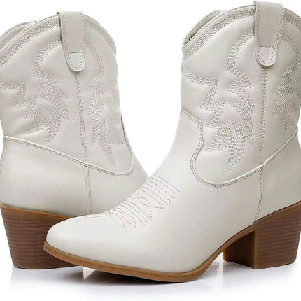 Cowboy Boots for Women Cowgirl Mid Calf Western Boots Pointed Toe Chunky Block Heel