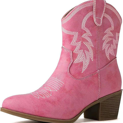 Cowboy Boots for Women Cowgirl Mid Calf Western Boots Pointed Toe Chunky Block Heel