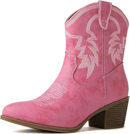 Cowboy Boots for Women Cowgirl Mid Calf Western Boots Pointed Toe Chunky Block Heel