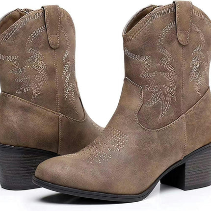 Cowboy Boots for Women Cowgirl Mid Calf Western Boots Pointed Toe Chunky Block Heel