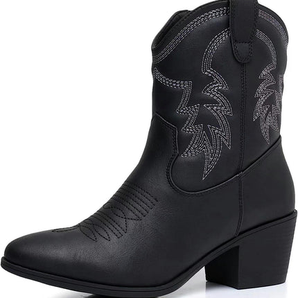 Cowboy Boots for Women Cowgirl Mid Calf Western Boots Pointed Toe Chunky Block Heel