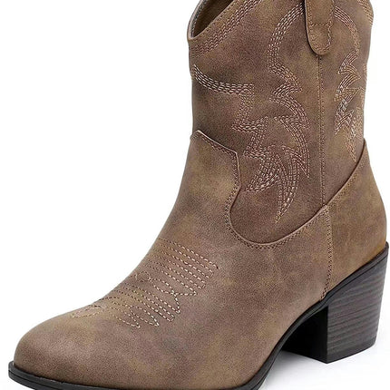 Cowboy Boots for Women Cowgirl Mid Calf Western Boots Pointed Toe Chunky Block Heel