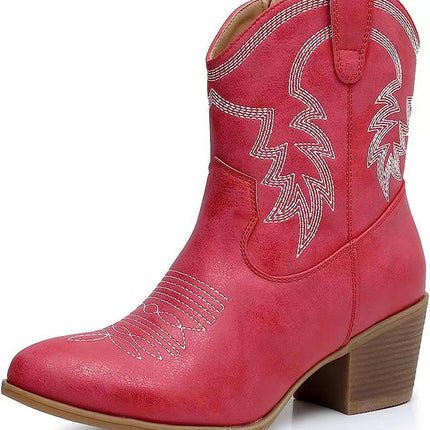 Cowboy Boots for Women Cowgirl Mid Calf Western Boots Pointed Toe Chunky Block Heel