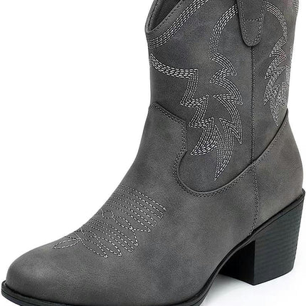 Cowboy Boots for Women Cowgirl Mid Calf Western Boots Pointed Toe Chunky Block Heel