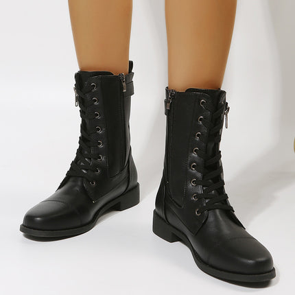 Women's Ankle Booties Winter Lace up Mid Calf Military Combat Boots