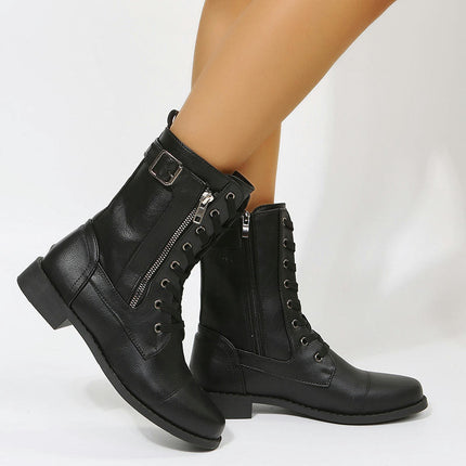 Women's Ankle Booties Winter Lace up Mid Calf Military Combat Boots