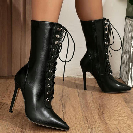 Women's High Fashion High Stiletto Heels Lace Up Boots