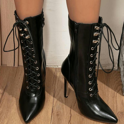 Women's High Fashion High Stiletto Heels Lace Up Boots