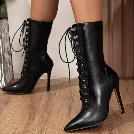 Women's High Fashion High Stiletto Heels Lace Up Boots