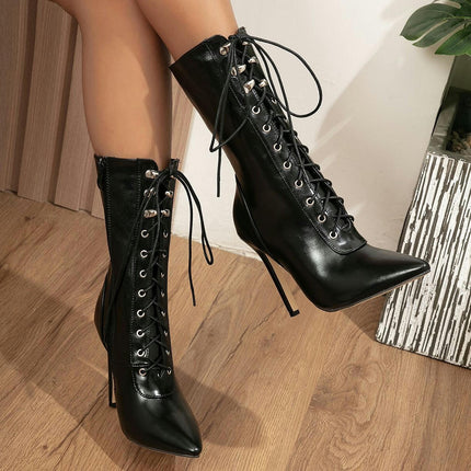 Women's High Fashion High Stiletto Heels Lace Up Boots