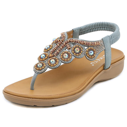 Women's Flat Sandals Summer Beach Sandal Beaded Bohemia Shoes