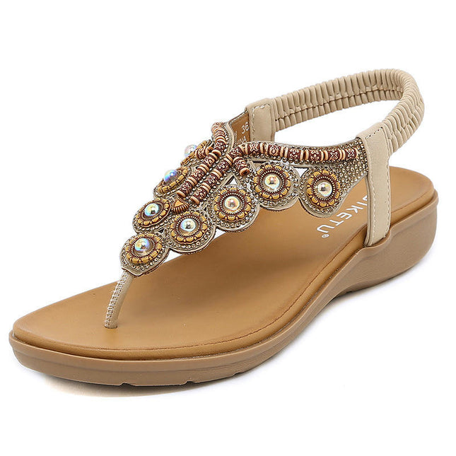 Women's Flat Sandals Summer Beach Sandal Beaded Bohemia Shoes