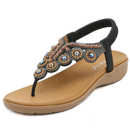 Women's Flat Sandals Summer Beach Sandal Beaded Bohemia Shoes