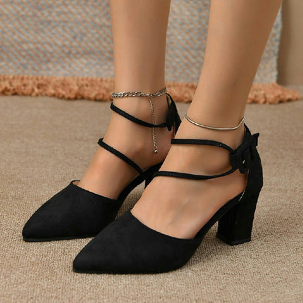 Women's Sexy Ankle Strap Pointed Toe Block Heel Pump