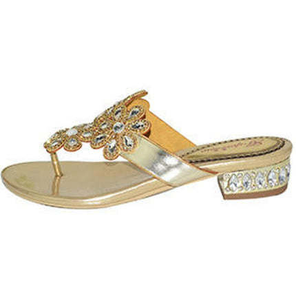 Women's Rhinestone Flat Sandals T-Strap Thong Sandals Summer Flat Sandals